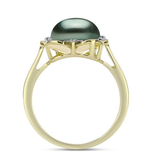Inel din Argint 925 Placat cu Aur ( 4 grame ) cu Perlă De apă Dulce cu Efect "Verde Tahitian" și Topaz Alb 3.92 Carate