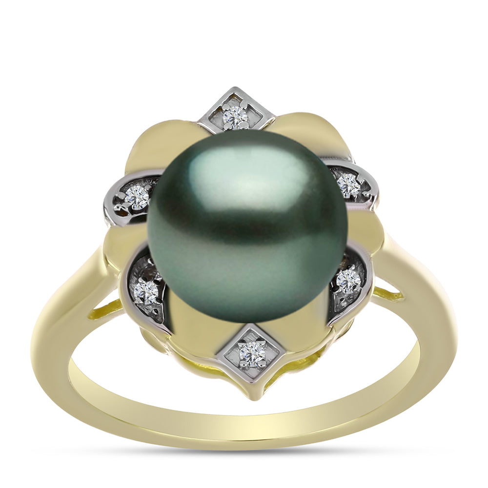 Inel din Argint 925 Placat cu Aur ( 4 grame ) cu Perlă De apă Dulce cu Efect "Verde Tahitian" și Topaz Alb 3.92 Carate 3 
