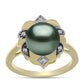 Inel din Argint 925 Placat cu Aur ( 4 grame ) cu Perlă De apă Dulce cu Efect "Verde Tahitian" și Topaz Alb 3.92 Carate