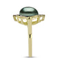 Inel din Argint 925 Placat cu Aur ( 4 grame ) cu Perlă De apă Dulce cu Efect "Verde Tahitian" și Topaz Alb 3.92 Carate