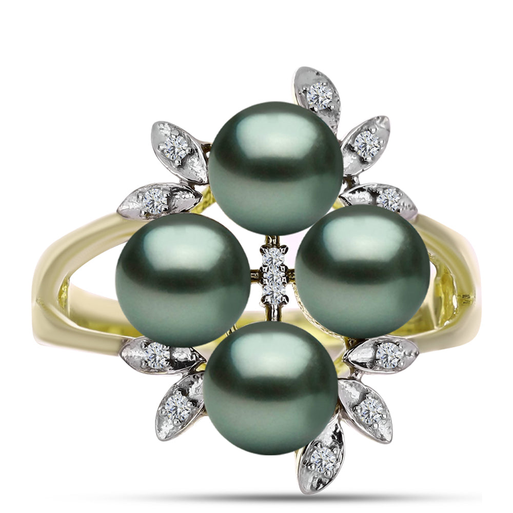 Inel din Argint 925 Placat cu Aur ( 4.96 grame ) cu Perlă De apă Dulce cu Efect "Verde Tahitian" și Topaz Alb 5.04 Carate