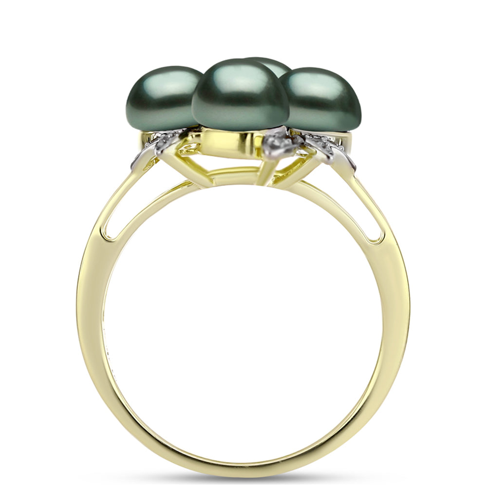 Inel din Argint 925 Placat cu Aur ( 4.96 grame ) cu Perlă De apă Dulce cu Efect "Verde Tahitian" și Topaz Alb 5.04 Carate