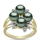 Inel din Argint 925 Placat cu Aur ( 4.96 grame ) cu Perlă De apă Dulce cu Efect "Verde Tahitian" și Topaz Alb 5.04 Carate