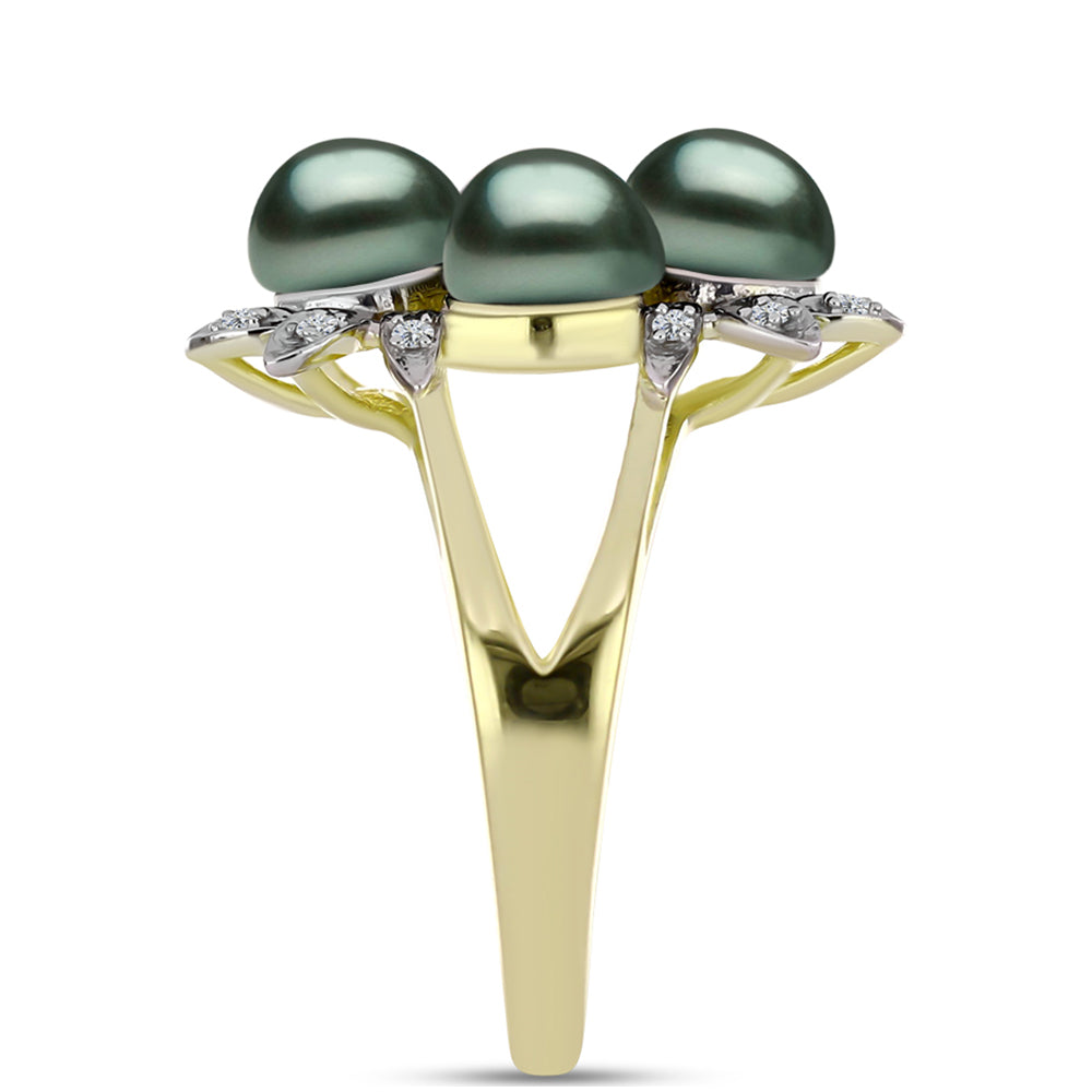 Inel din Argint 925 Placat cu Aur ( 4.96 grame ) cu Perlă De apă Dulce cu Efect "Verde Tahitian" și Topaz Alb 5.04 Carate