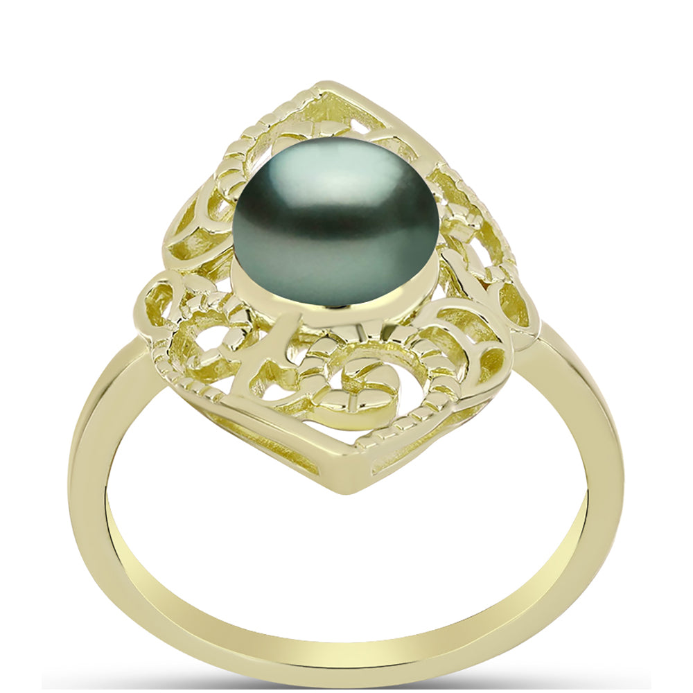 Inel din Argint 925 Placat cu Aur ( 4.05 grame ) cu Perlă De apă Dulce cu Efect "Verde Tahitian" 2.13 Carate 3 