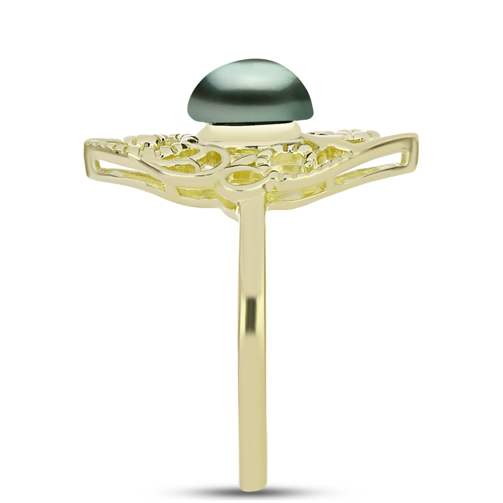 Inel din Argint 925 Placat cu Aur ( 4.05 grame ) cu Perlă De apă Dulce cu Efect "Verde Tahitian" 2.13 Carate