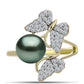 Inel din Argint 925 Placat cu Aur ( 3.31 grame ) cu Perlă De apă Dulce cu Efect "Verde Tahitian" și Topaz Alb 2.57 Carate