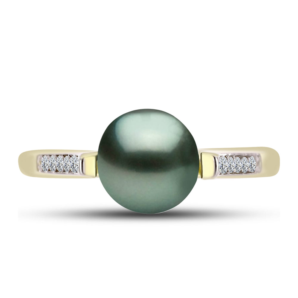 Inel din Argint 925 Placat cu Aur ( 2.7 grame ) cu Perlă De apă Dulce cu Efect "Verde Tahitian" și Topaz Alb 2.25 Carate