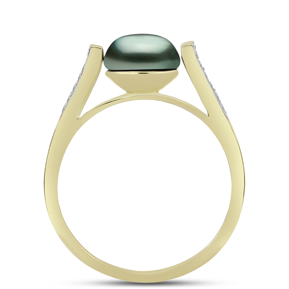 Inel din Argint 925 Placat cu Aur ( 2.7 grame ) cu Perlă De apă Dulce cu Efect "Verde Tahitian" și Topaz Alb 2.25 Carate