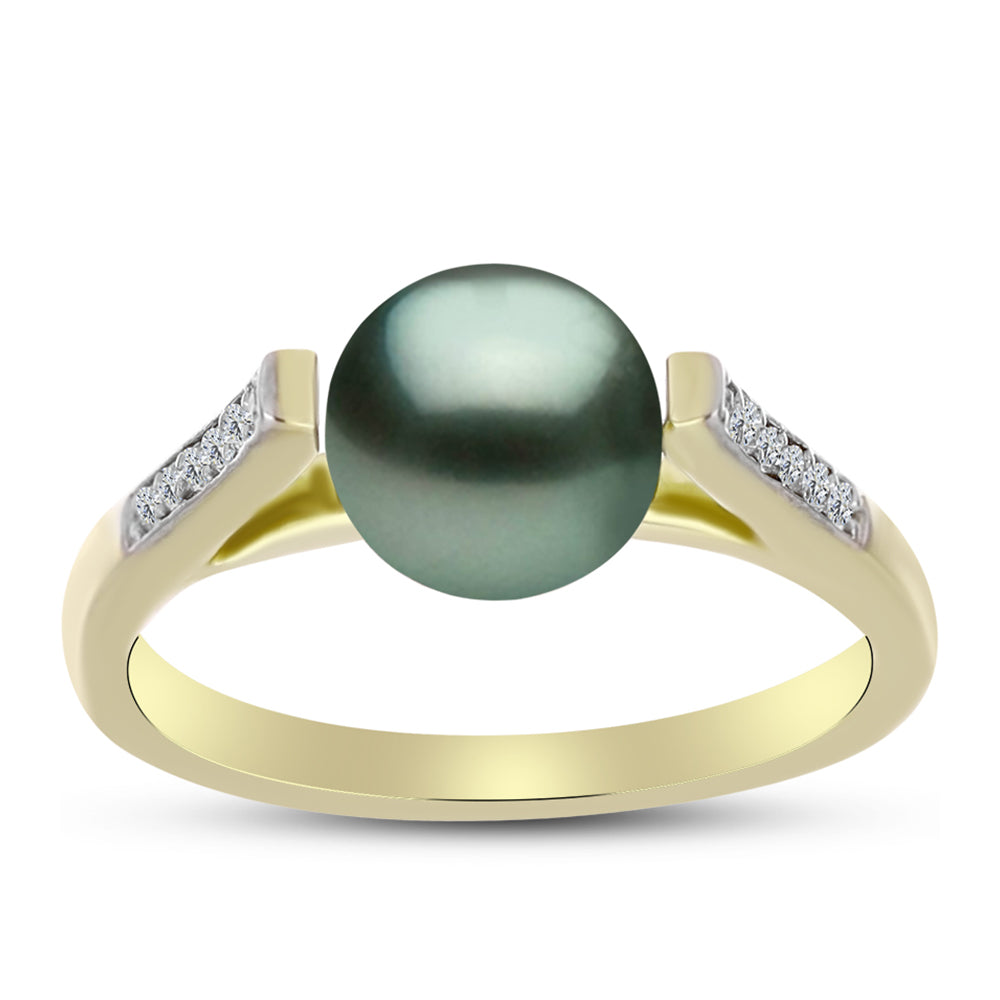 Inel din Argint 925 Placat cu Aur ( 2.7 grame ) cu Perlă De apă Dulce cu Efect "Verde Tahitian" și Topaz Alb 2.25 Carate 3 