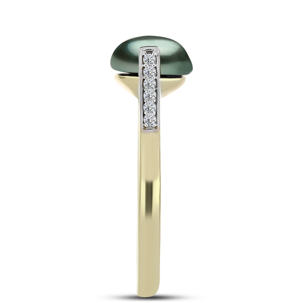 Inel din Argint 925 Placat cu Aur ( 2.7 grame ) cu Perlă De apă Dulce cu Efect "Verde Tahitian" și Topaz Alb 2.25 Carate