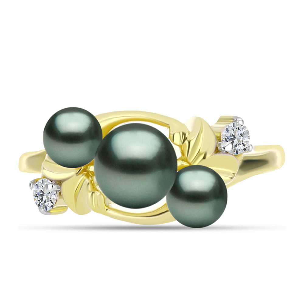 Inel din Argint 925 Placat cu Aur ( 3.42 grame ) cu Perlă De apă Dulce cu Efect "Verde Tahitian" și Topaz Alb 2.03 Carate 1 