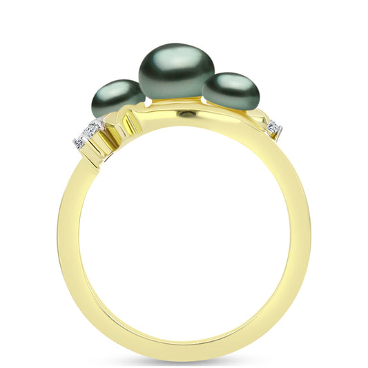 Inel din Argint 925 Placat cu Aur ( 3.42 grame ) cu Perlă De apă Dulce cu Efect "Verde Tahitian" și Topaz Alb 2.03 Carate