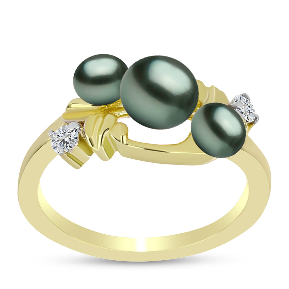 Inel din Argint 925 Placat cu Aur ( 3.42 grame ) cu Perlă De apă Dulce cu Efect "Verde Tahitian" și Topaz Alb 2.03 Carate 3 