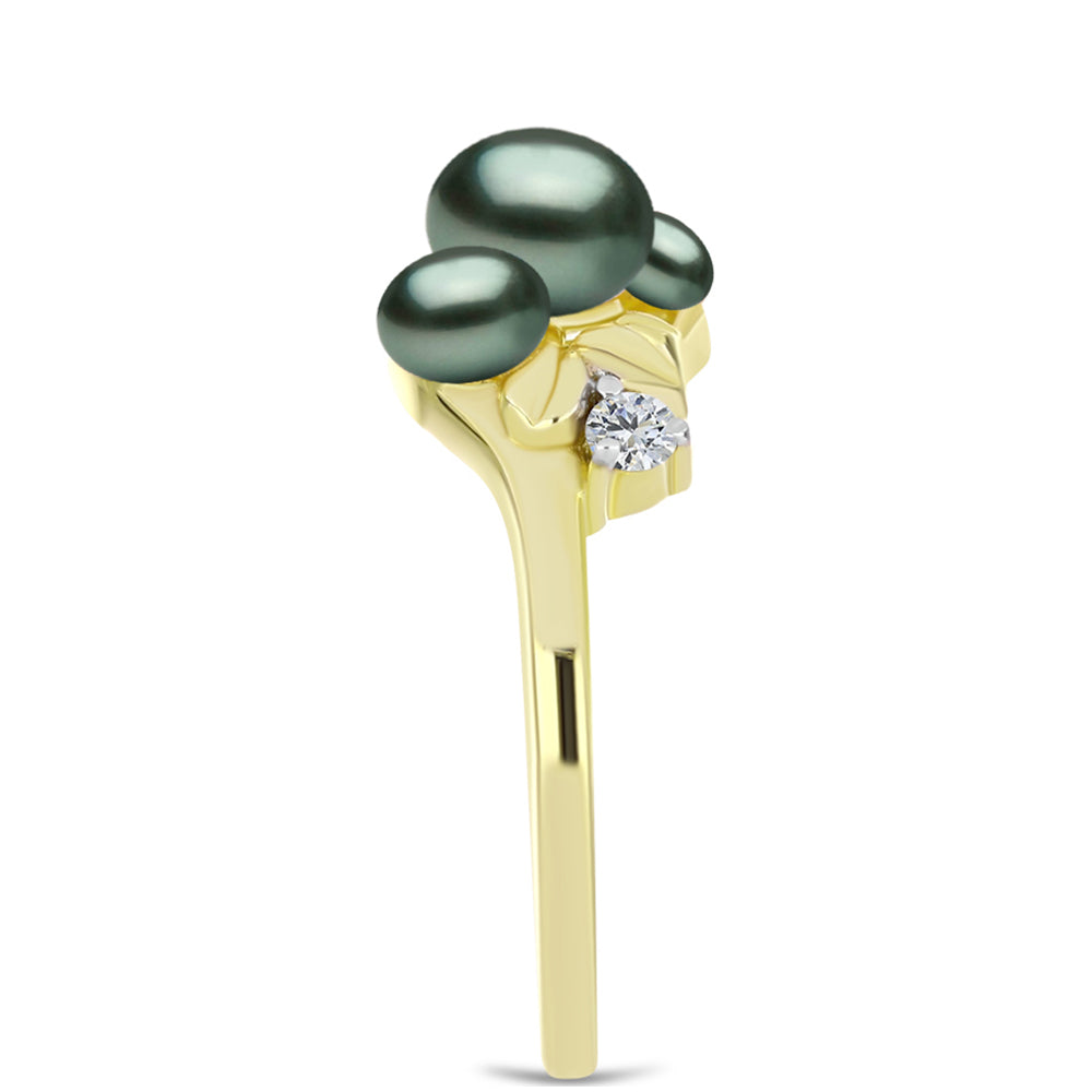 Inel din Argint 925 Placat cu Aur ( 3.42 grame ) cu Perlă De apă Dulce cu Efect "Verde Tahitian" și Topaz Alb 2.03 Carate 4 