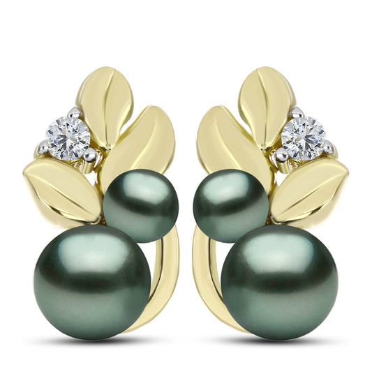 Cercei din Argint 925 Placat cu Aur ( 4.32 grame ) cu Perlă De apă Dulce cu Efect "Verde Tahitian" și Topaz Alb 3.33 Carate