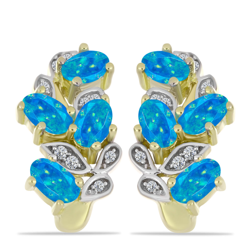 Cercei din Argint 925 Placat cu Aur ( 4.52 grame ) cu Opal Albastru Etiopian Paraiba și Topaz Alb 1.35 Carate