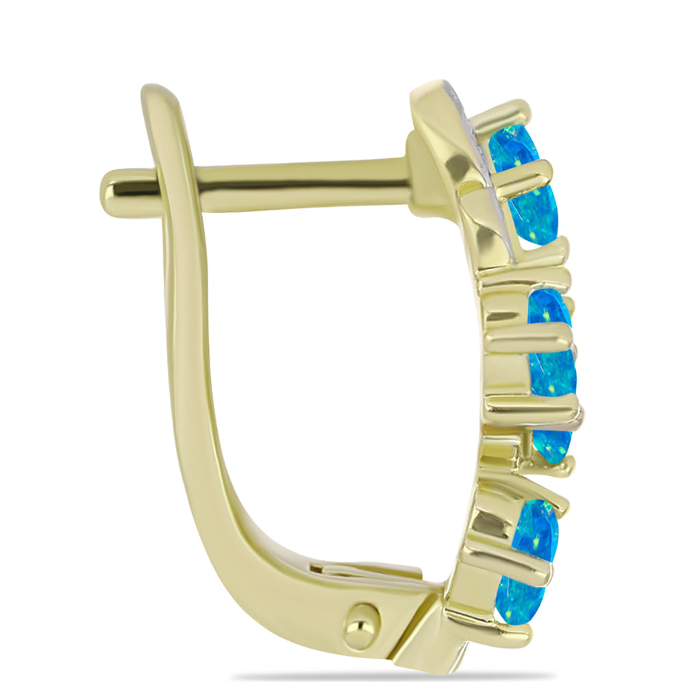 Cercei din Argint 925 Placat cu Aur ( 4.52 grame ) cu Opal Albastru Etiopian Paraiba și Topaz Alb 1.35 Carate