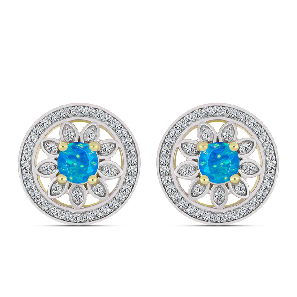 Cercei din Argint 925 Placat cu Aur ( 5.56 grame ) cu Opal Albastru Etiopian Paraiba și Topaz Alb 1.2 Carate