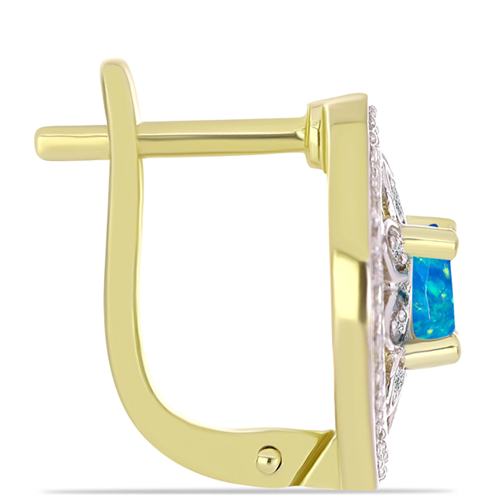 Cercei din Argint 925 Placat cu Aur ( 5.56 grame ) cu Opal Albastru Etiopian Paraiba și Topaz Alb 1.2 Carate 2 