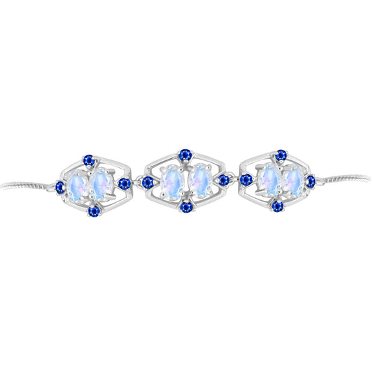 Brățară din Argint 925 ( 4.82 grame ) cu Safir Albastru Australian și Piatra Lunii Curcubeu 3.37 Carate