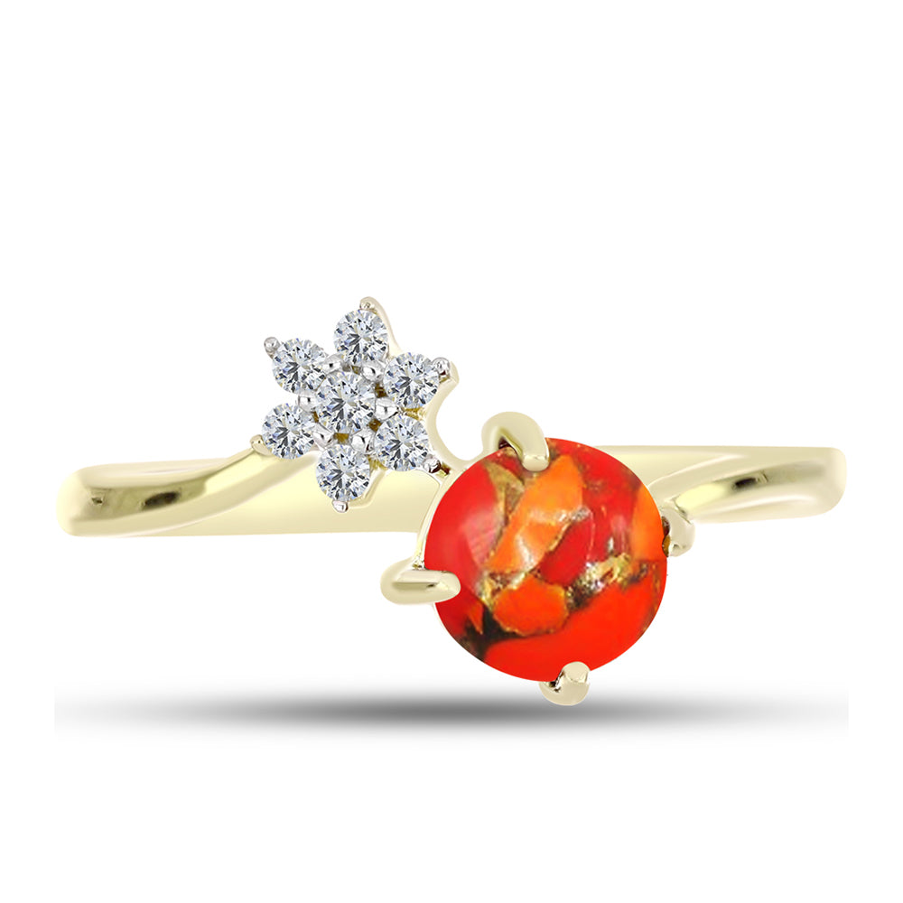 Inel din Argint 925 Placat cu Aur ( 1.58 grame ) cu Turcoaz Mohave și Topaz Alb 0.94 Carate 1 