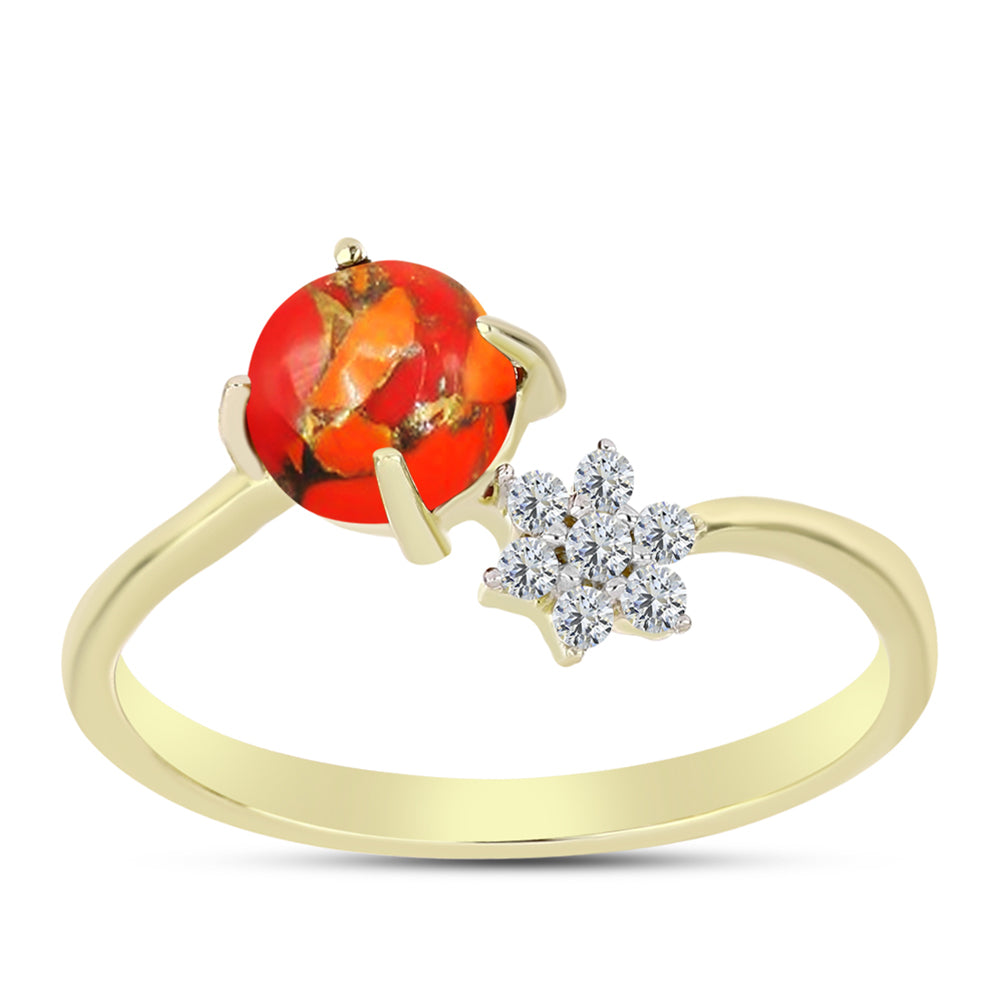 Inel din Argint 925 Placat cu Aur ( 1.58 grame ) cu Turcoaz Mohave și Topaz Alb 0.94 Carate