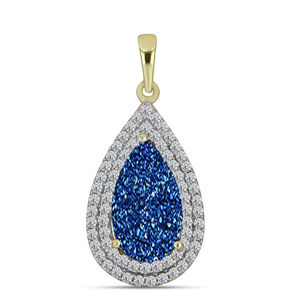 Pandantiv din Argint 925 Placat cu Aur ( 2.18 grame ) cu Albastru Drusy și Topaz Alb 4.73 Carate 1 