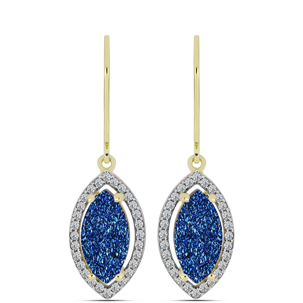 Cercei din Argint 925 Placat cu Aur ( 3.16 grame ) cu Albastru Drusy și Topaz Alb 4.24 Carate