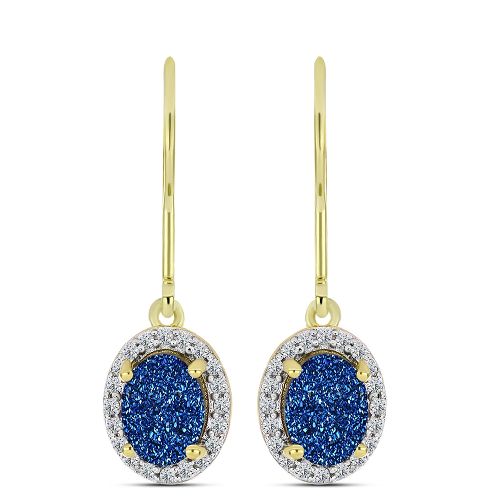 Cercei din Argint 925 Placat cu Aur ( 2.7 grame ) cu Albastru Drusy și Topaz Alb 2.96 Carate