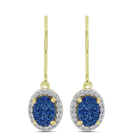 Cercei din Argint 925 Placat cu Aur ( 2.7 grame ) cu Albastru Drusy și Topaz Alb 2.96 Carate