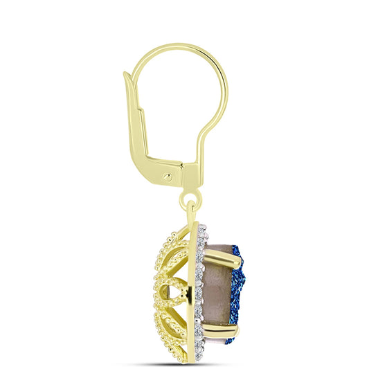 Cercei din Argint 925 Placat cu Aur ( 2.7 grame ) cu Albastru Drusy și Topaz Alb 2.96 Carate