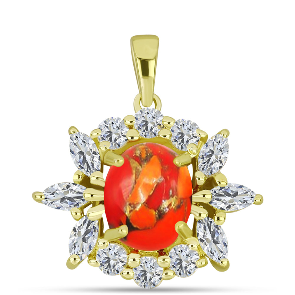 Pandantiv din Argint 925 Placat cu Aur ( 2.28 grame ) cu Turcoaz Mohave și Topaz Alb 3.84 Carate 1 