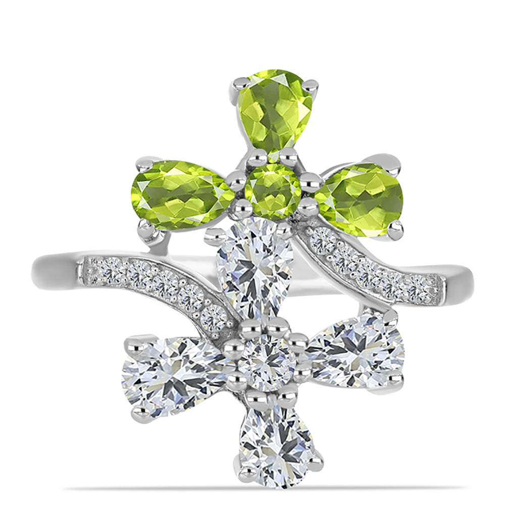 Inel din Argint 925 ( 4.3 grame ) cu Peridot Changbai și Topaz Alb 3.4 Carate 1 