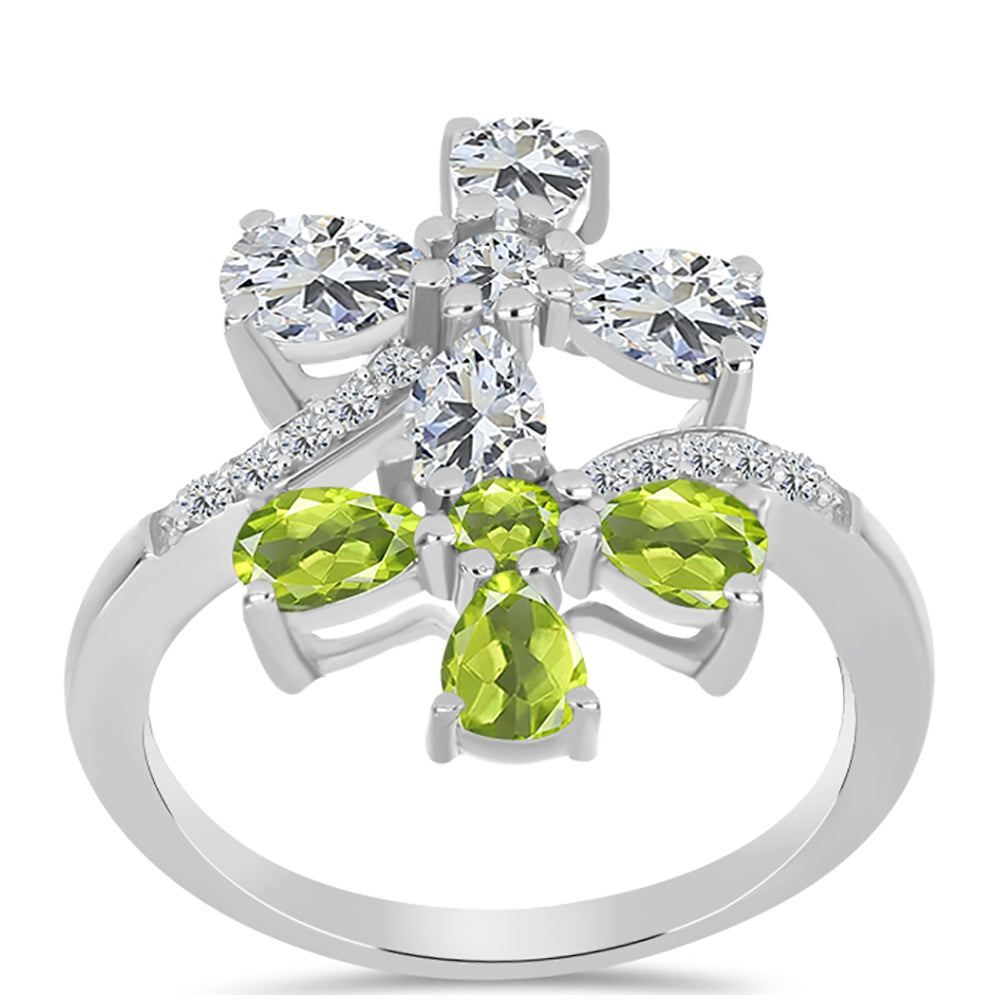 Inel din Argint 925 ( 4.3 grame ) cu Peridot Changbai și Topaz Alb 3.4 Carate 3 