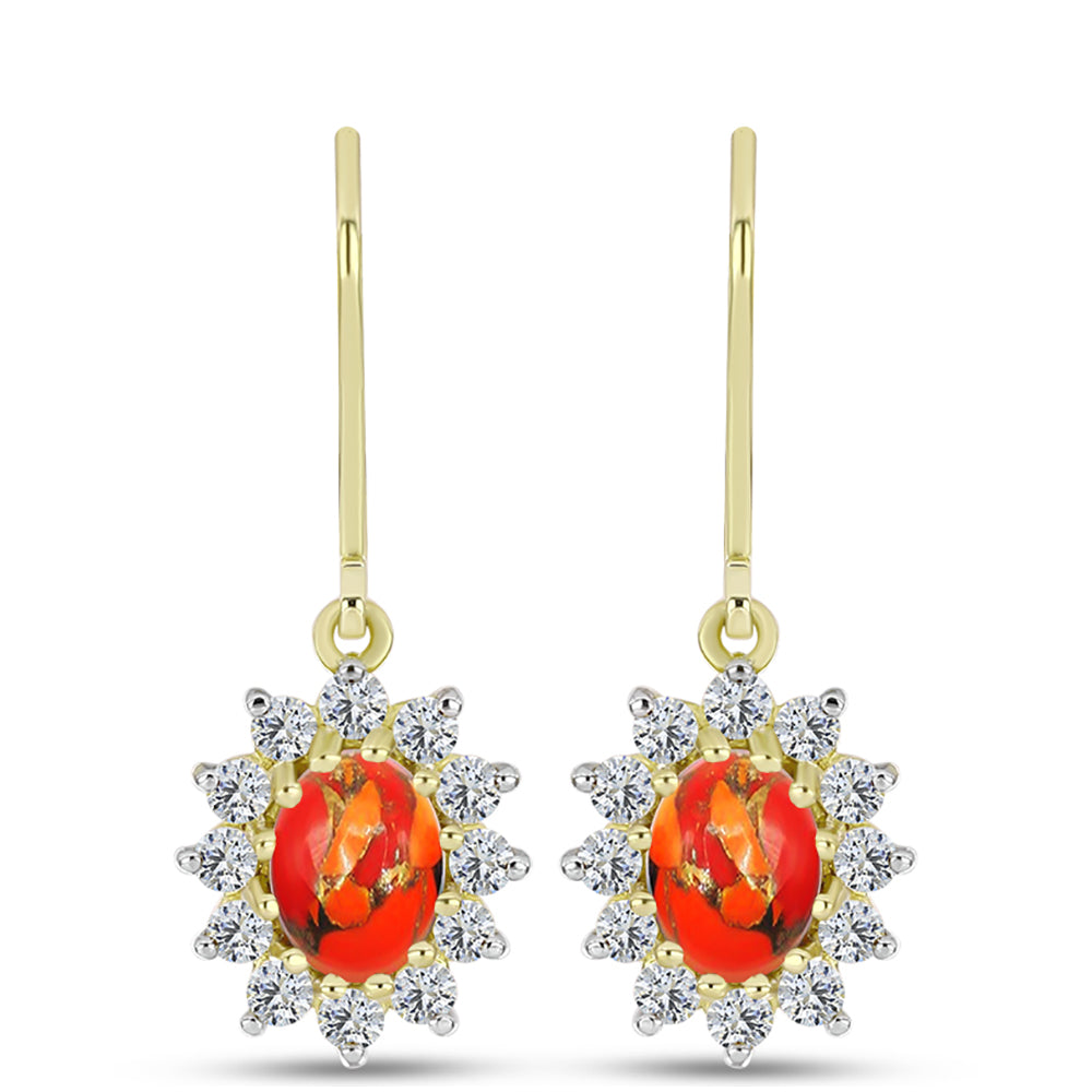 Cercei din Argint 925 Placat cu Aur ( 2.82 grame ) cu Turcoaz Mohave și Topaz Alb 2.46 Carate