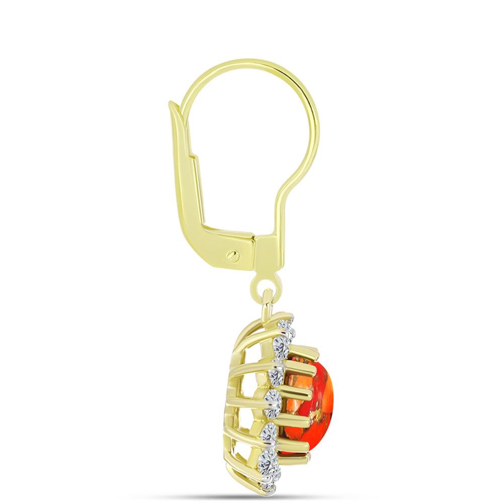 Cercei din Argint 925 Placat cu Aur ( 2.82 grame ) cu Turcoaz Mohave și Topaz Alb 2.46 Carate