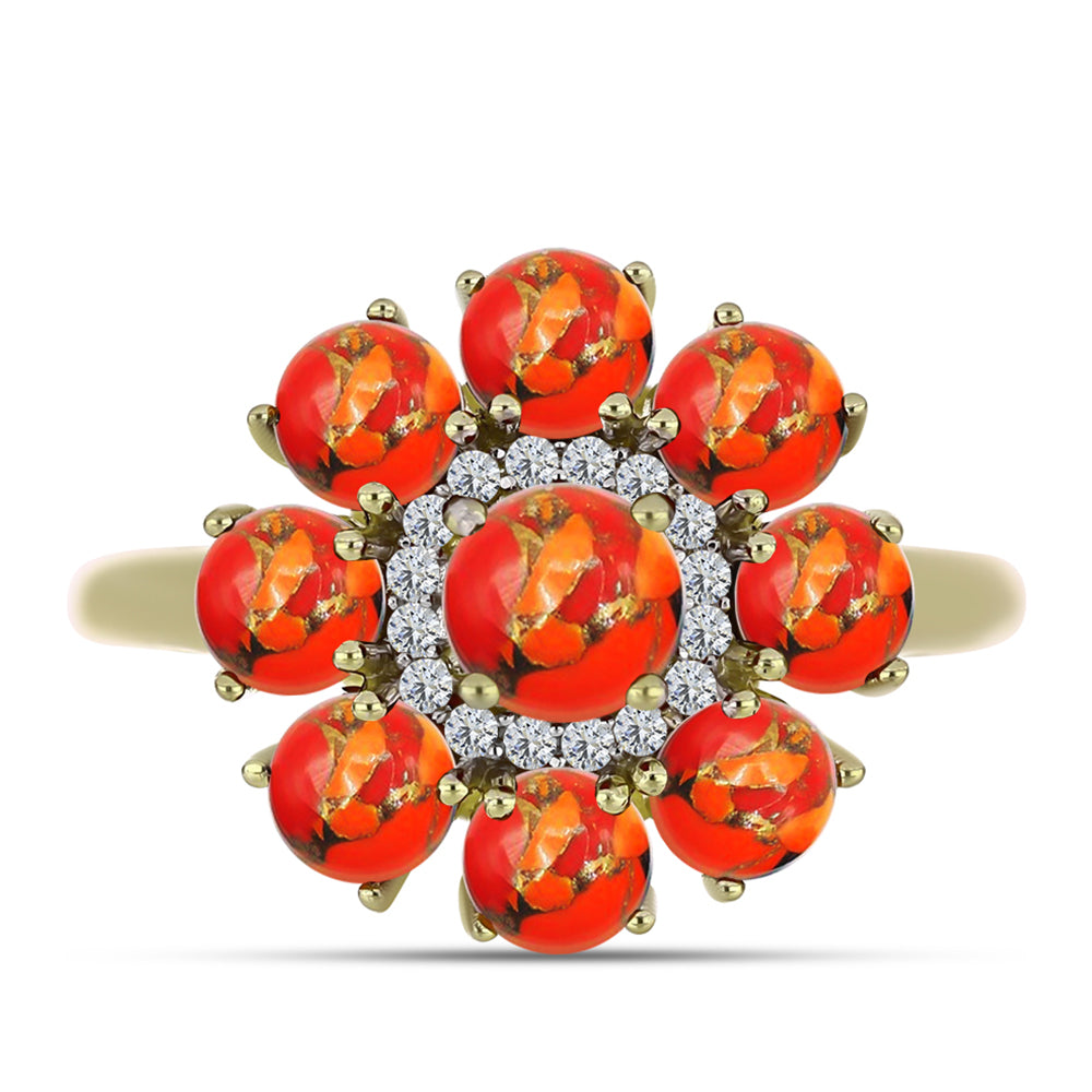 Inel din Argint 925 Placat cu Aur ( 3.94 grame ) cu Turcoaz Mohave și Topaz Alb 2.77 Carate 1 