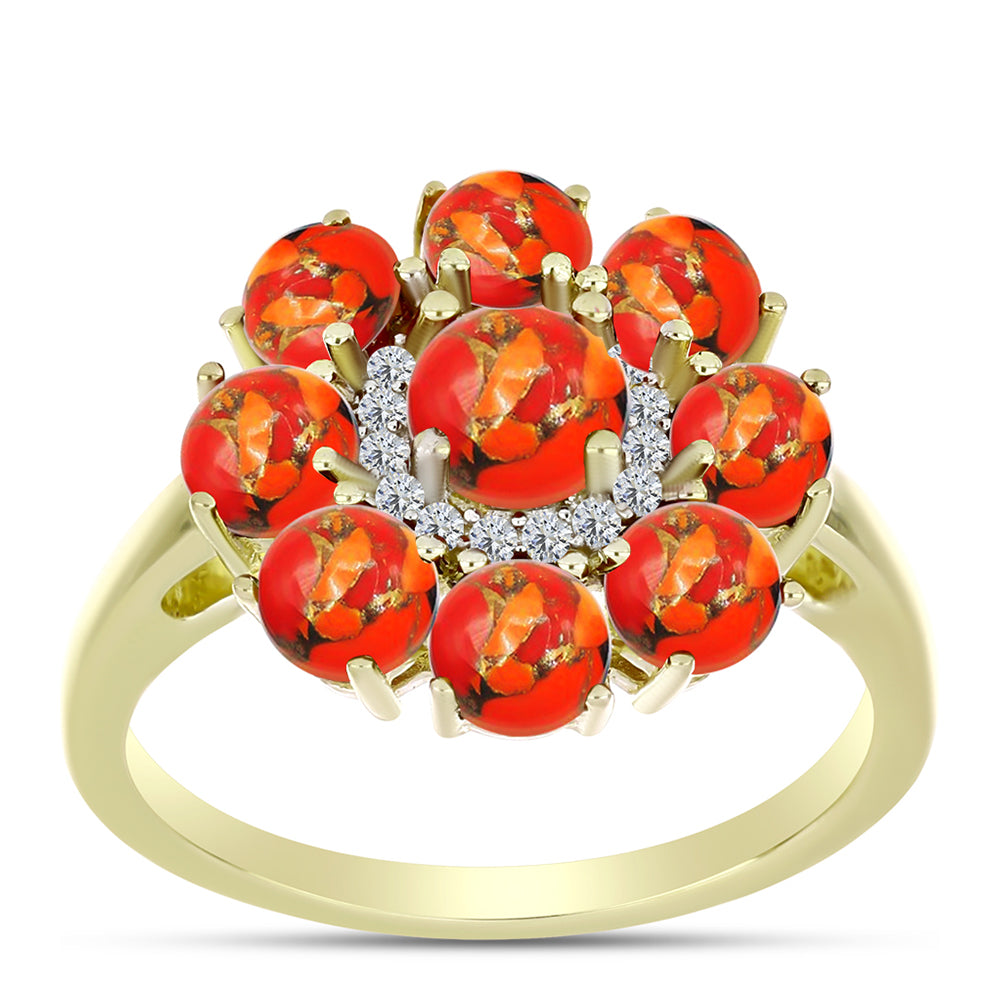 Inel din Argint 925 Placat cu Aur ( 3.94 grame ) cu Turcoaz Mohave și Topaz Alb 2.77 Carate