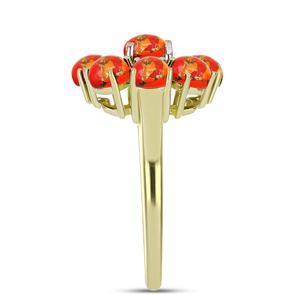 Inel din Argint 925 Placat cu Aur ( 3.94 grame ) cu Turcoaz Mohave și Topaz Alb 2.77 Carate 4 
