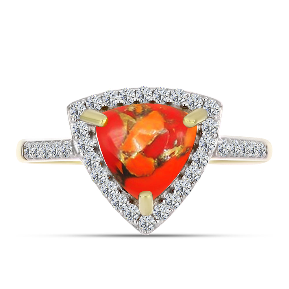Inel din Argint 925 Placat cu Aur ( 2.32 grame ) cu Turcoaz Mohave și Topaz Alb 1.76 Carate