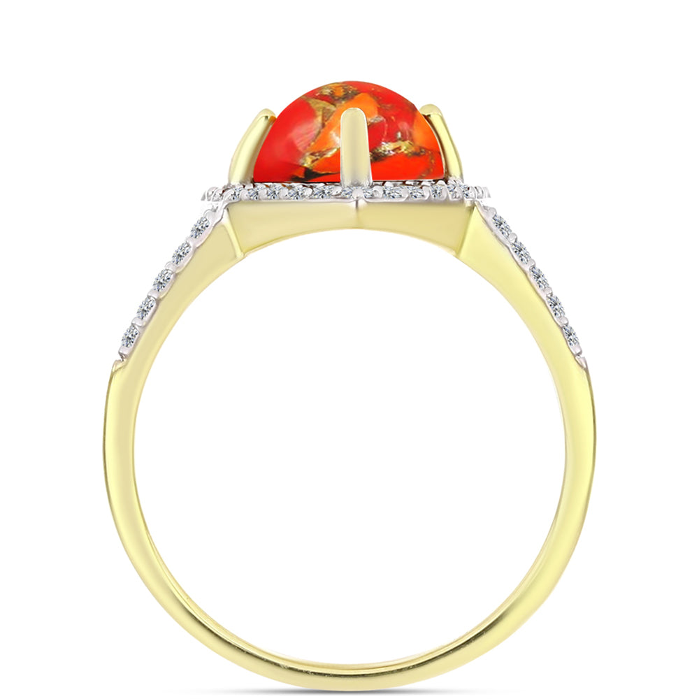 Inel din Argint 925 Placat cu Aur ( 2.32 grame ) cu Turcoaz Mohave și Topaz Alb 1.76 Carate 2 