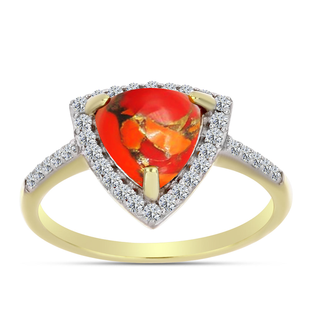 Inel din Argint 925 Placat cu Aur ( 2.32 grame ) cu Turcoaz Mohave și Topaz Alb 1.76 Carate