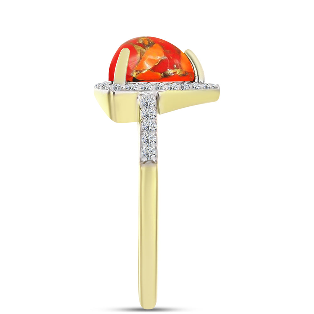 Inel din Argint 925 Placat cu Aur ( 2.32 grame ) cu Turcoaz Mohave și Topaz Alb 1.76 Carate