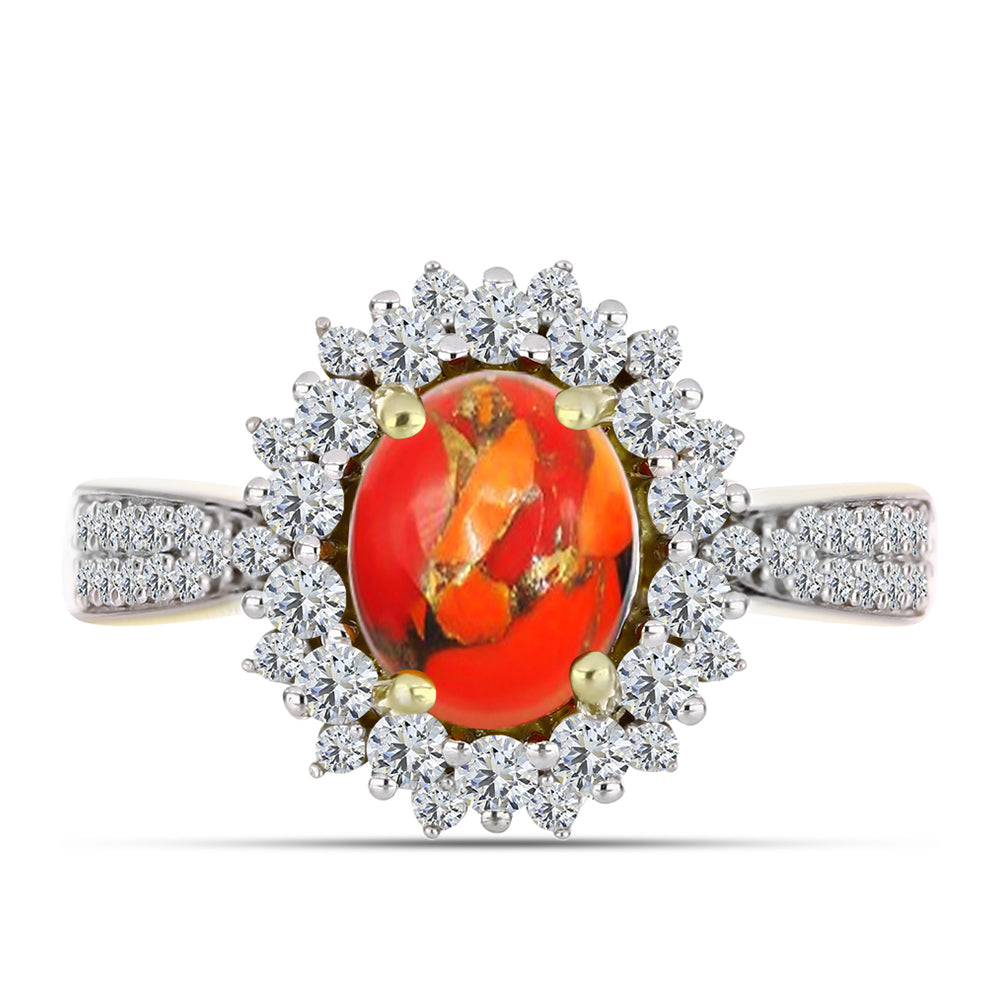 Inel din Argint 925 Placat cu Aur ( 4.01 grame ) cu Turcoaz Mohave și Topaz Alb 2.49 Carate