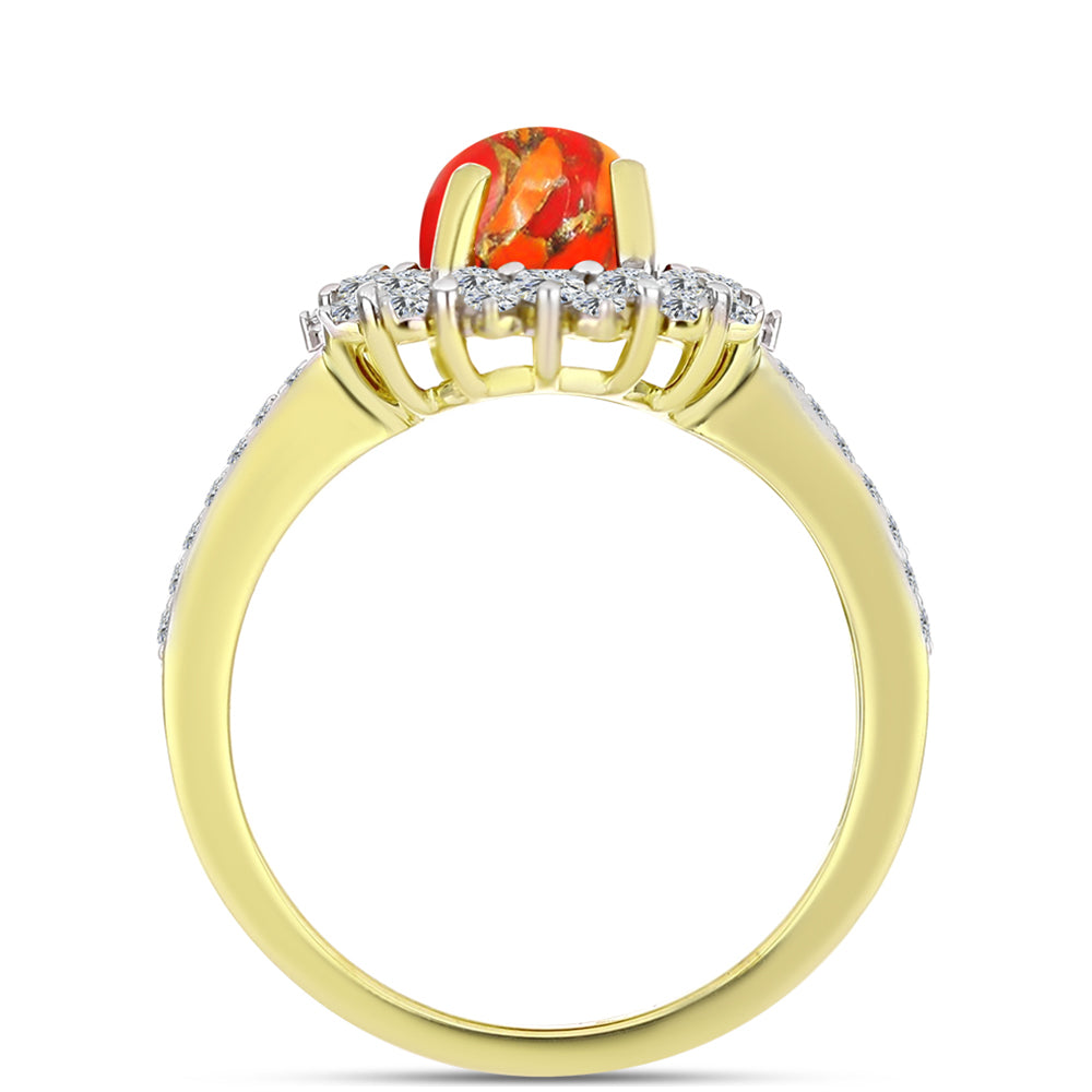 Inel din Argint 925 Placat cu Aur ( 4.01 grame ) cu Turcoaz Mohave și Topaz Alb 2.49 Carate