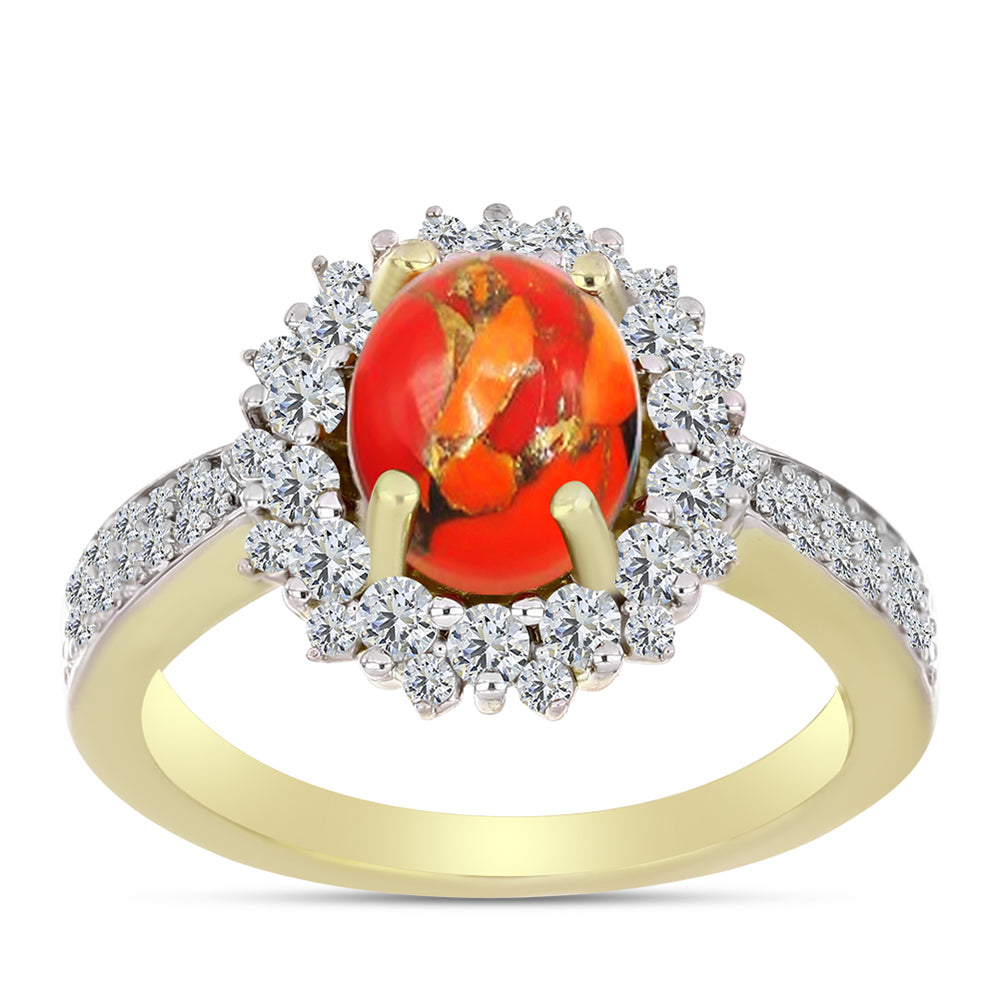 Inel din Argint 925 Placat cu Aur ( 4.01 grame ) cu Turcoaz Mohave și Topaz Alb 2.49 Carate 3 