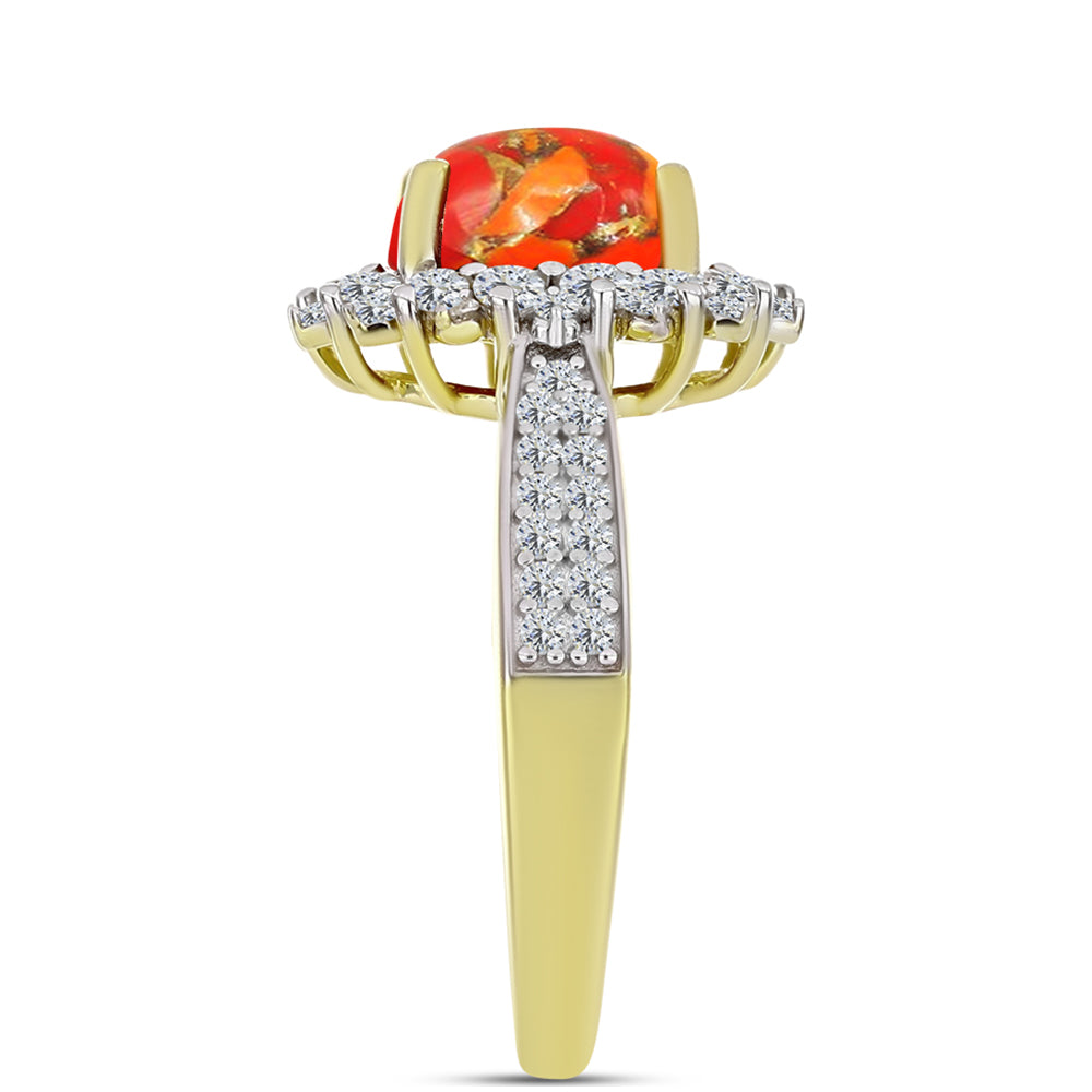 Inel din Argint 925 Placat cu Aur ( 4.01 grame ) cu Turcoaz Mohave și Topaz Alb 2.49 Carate 4 
