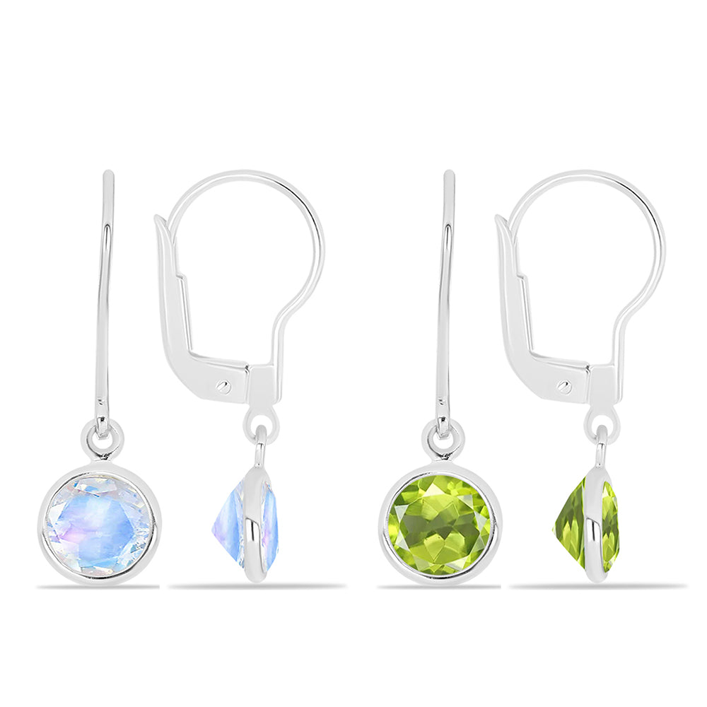 Set din Argint 925 ( 2.05 grame ) cu Peridot Changbai și Piatra Lunii Curcubeu 3.38 Carate ( Cercei ) 1 