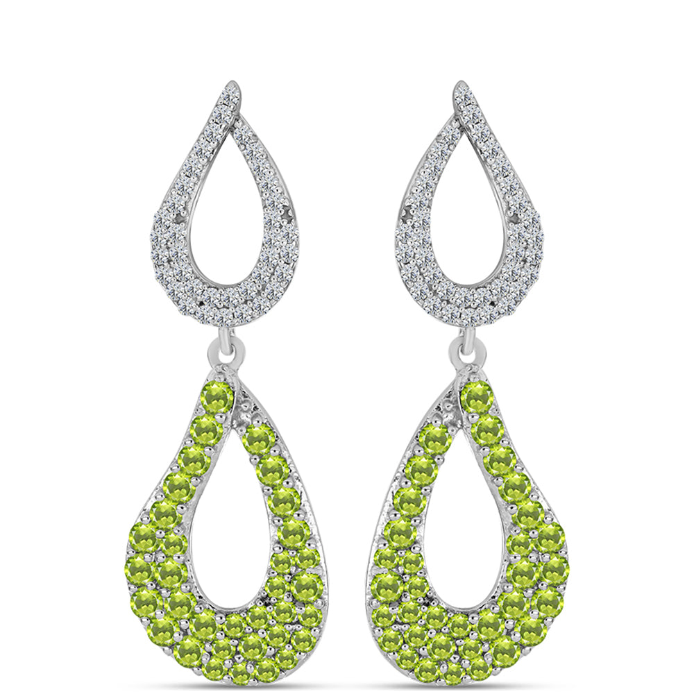 Cercei din Argint 925 ( 6.27 grame ) cu Peridot Changbai și Topaz Alb 2.34 Carate